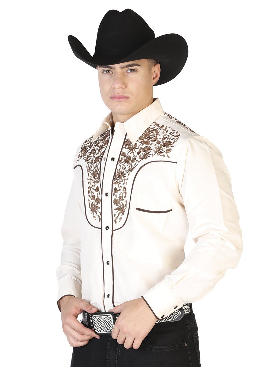 El Señor de los Cielos Embroidery Shirt Beige/Gold 43299 - Diana Zapateria Inc