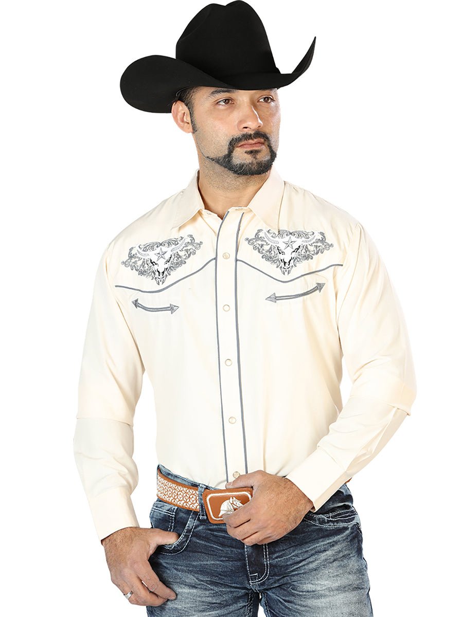 El Señor de los Cielos Embroidery Shirt Beige/Gray 126679 - Diana Zapateria Inc