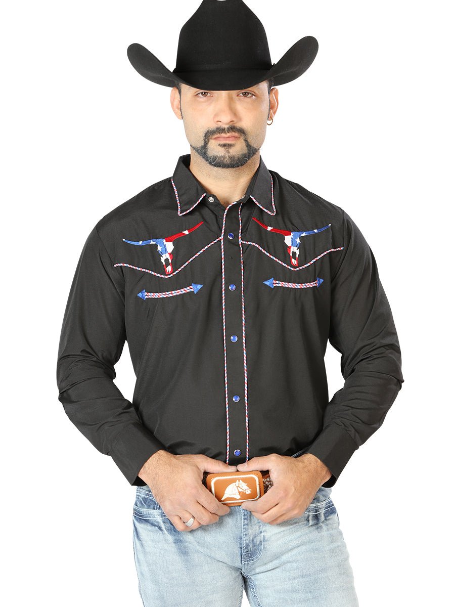 El Señor de los Cielos Embroidery Shirt Black 126671 - Diana Zapateria Inc