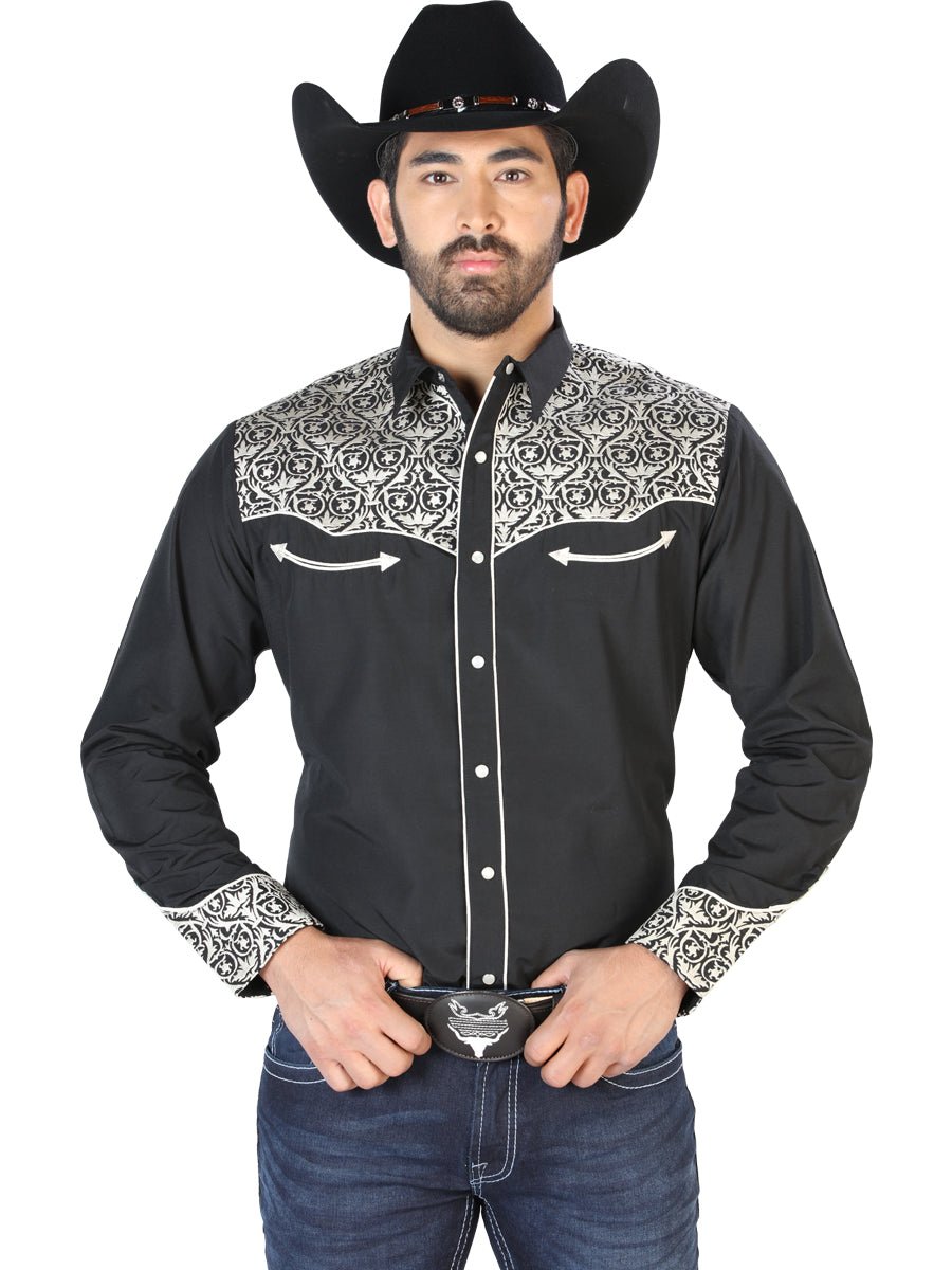 El Señor de los Cielos Embroidery Shirt Black/Beige 126704 - Diana Zapateria Inc