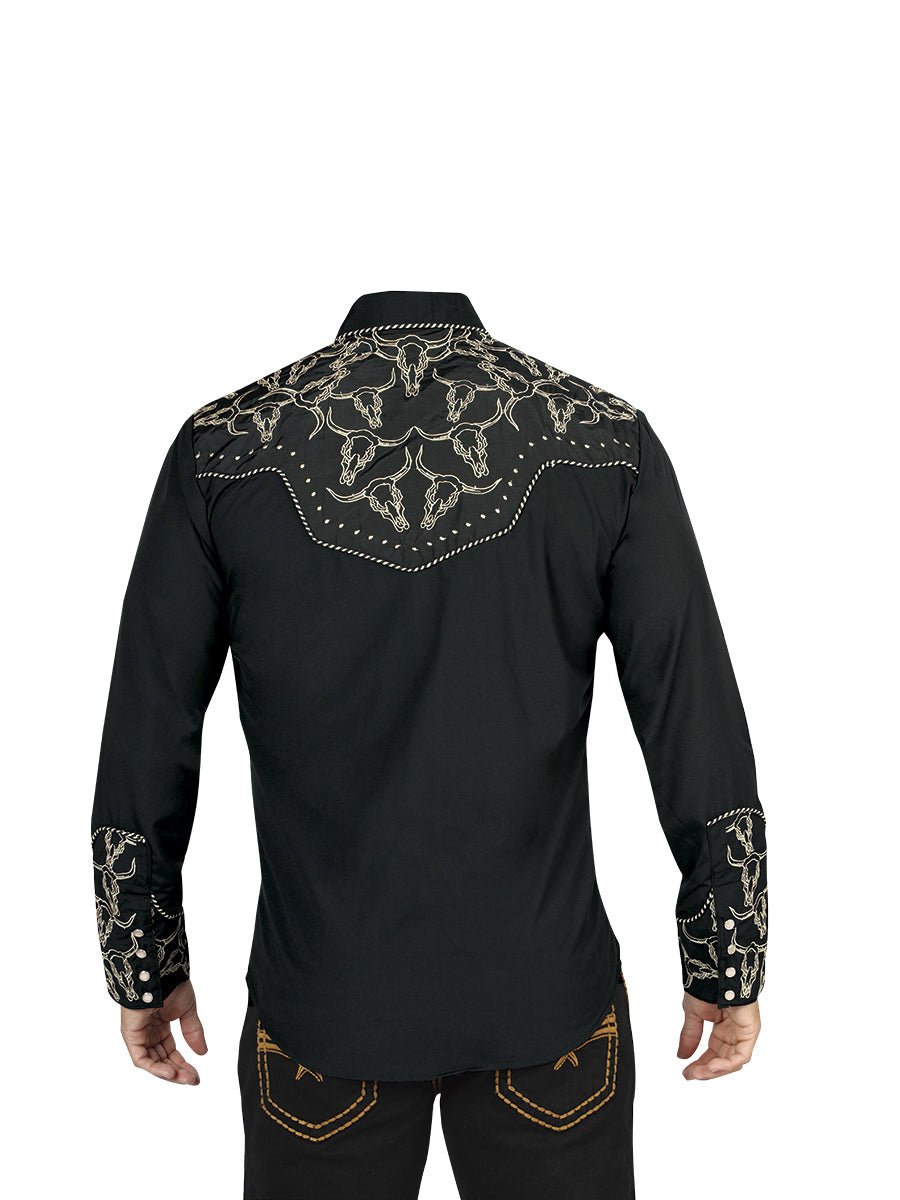 El Señor De Los Cielos Embroidery Shirt Black/Gold 44338 - Diana Zapateria Inc