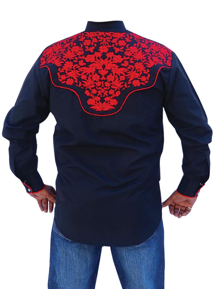 El Señor de los Cielos Embroidery Shirt Black/Red 43297 - Diana Zapateria Inc