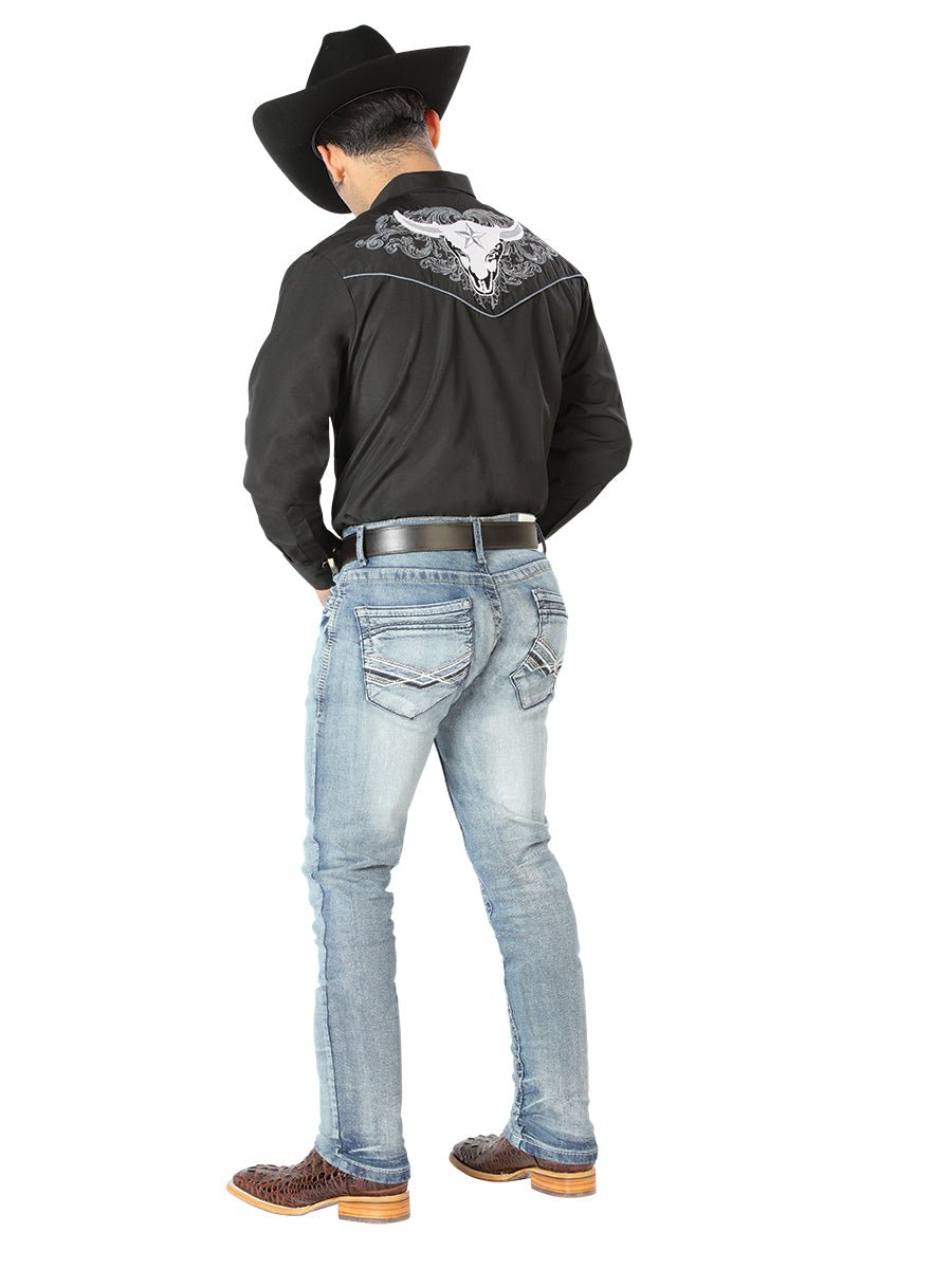 El Señor de los Cielos Embroidery Shirt Black/white 126676 - Diana Zapateria Inc