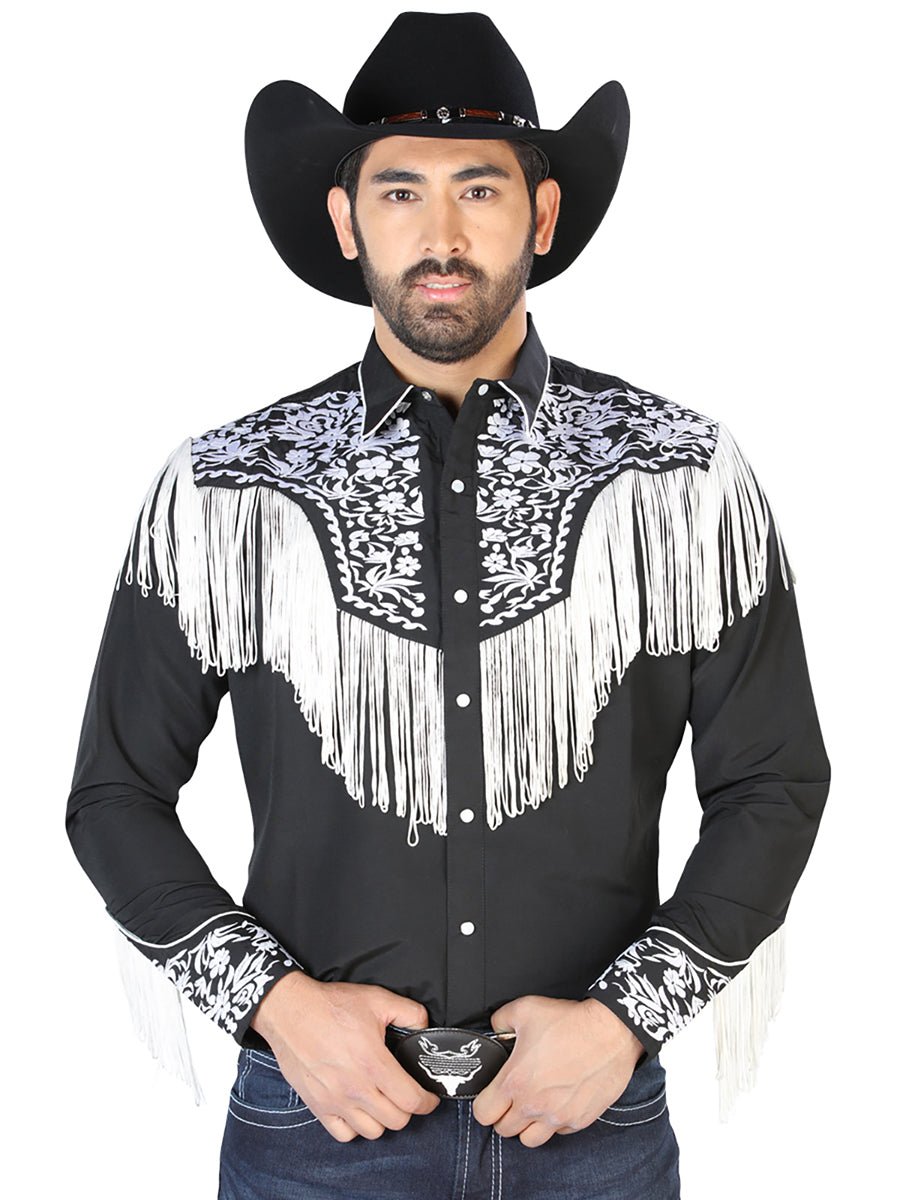 El Señor de los Cielos Embroidery Shirt Black/White 126707 - Diana Zapateria Inc