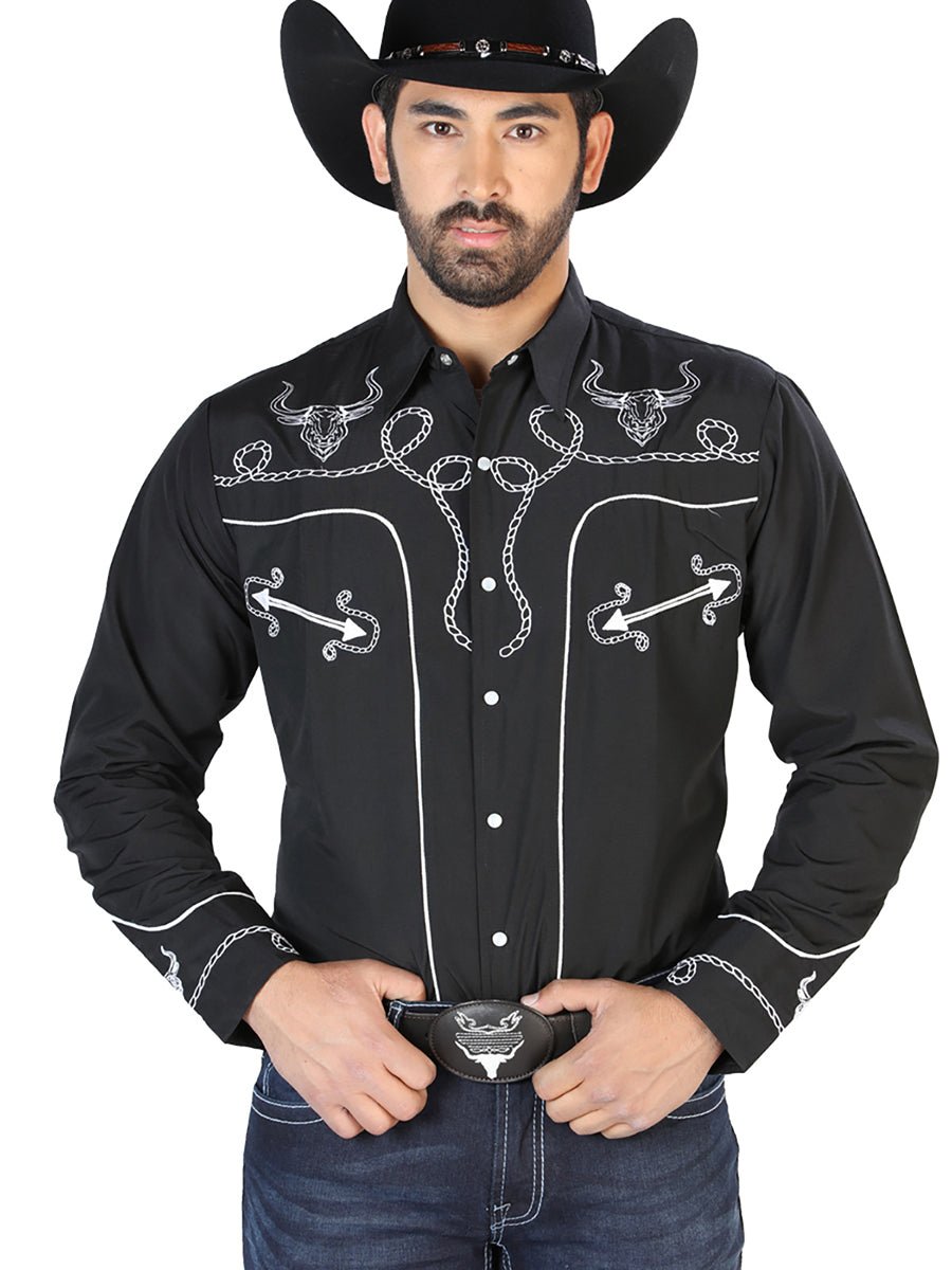 El Señor de los Cielos Embroidery Shirt Black/White 126711 - Diana Zapateria Inc