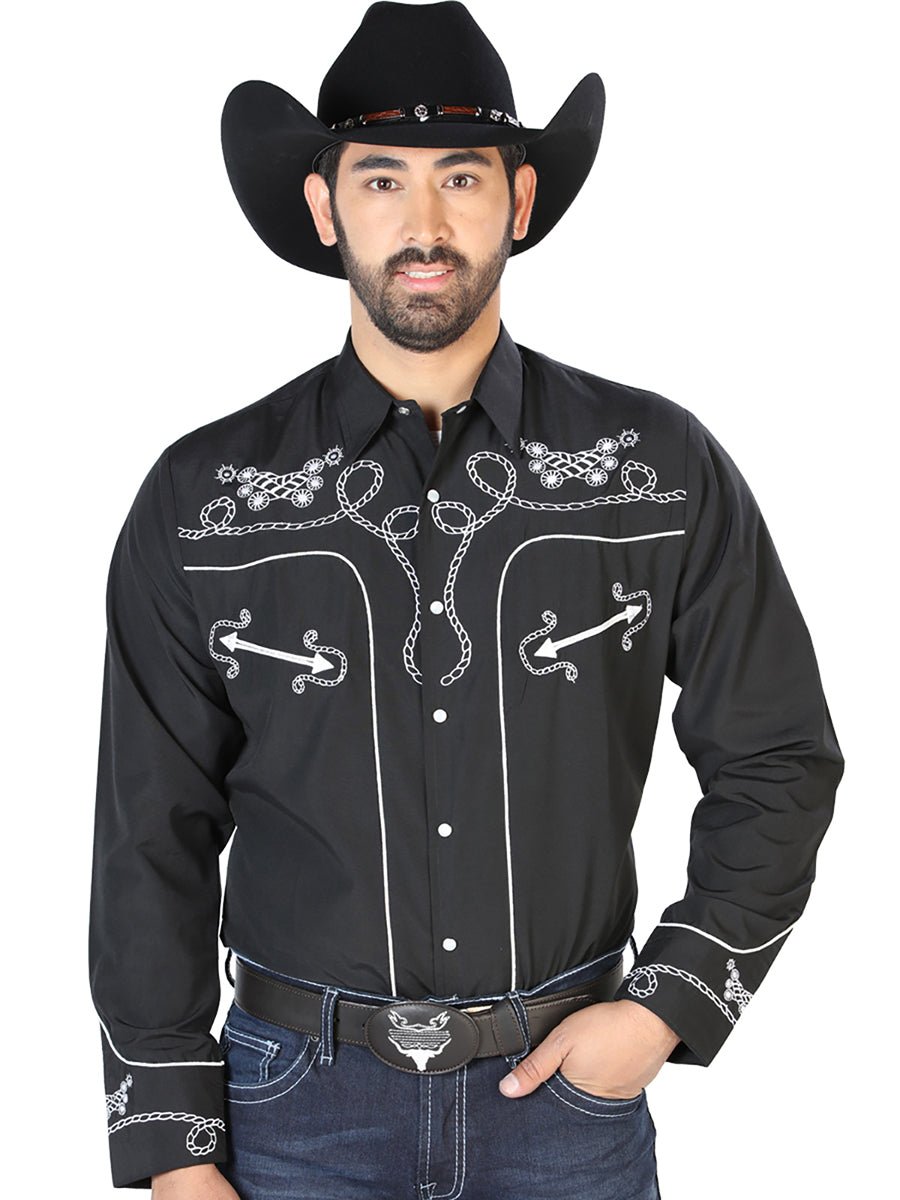El Señor de los Cielos Embroidery Shirt Black/White 126717 - Diana Zapateria Inc