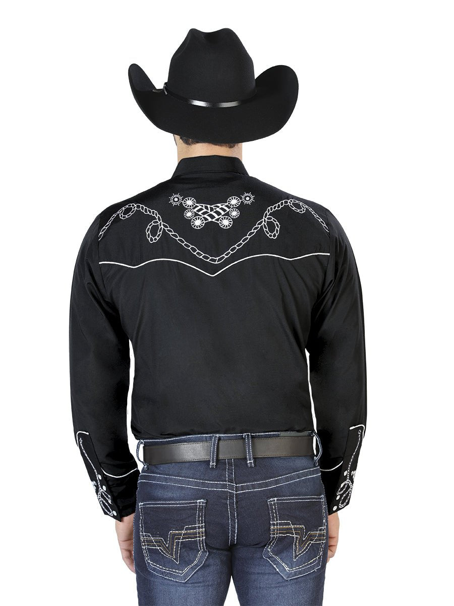 El Señor de los Cielos Embroidery Shirt Black/White 126717 - Diana Zapateria Inc