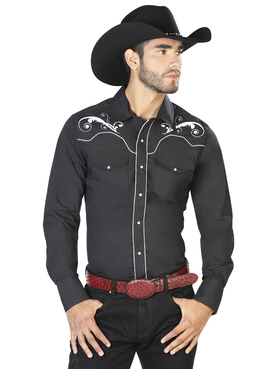 El Señor de los Cielos Embroidery Shirt Black/White 42958 - Diana Zapateria Inc