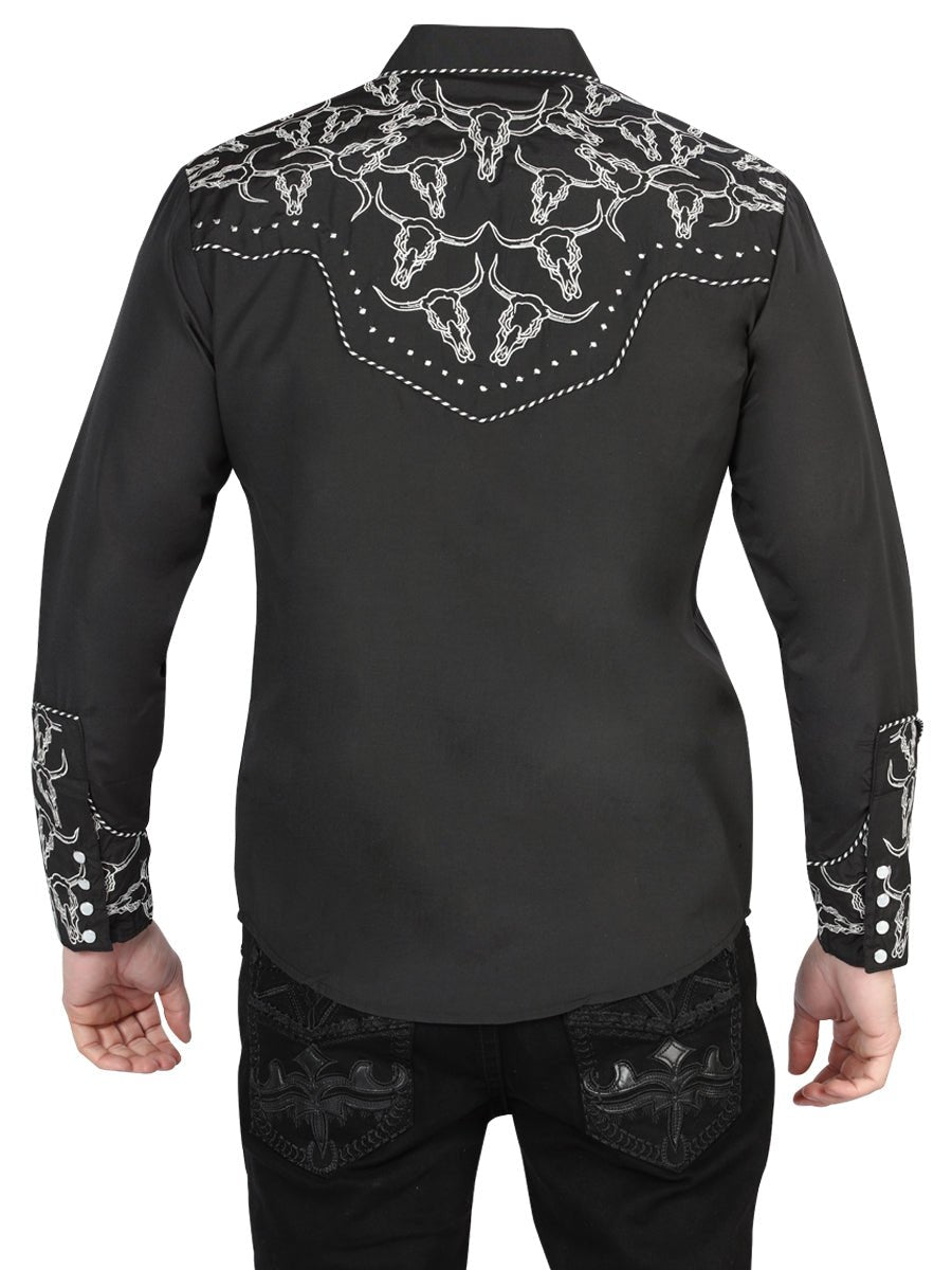 El Señor De Los Cielos Embroidery Shirt Black/White 44340 - Diana Zapateria Inc