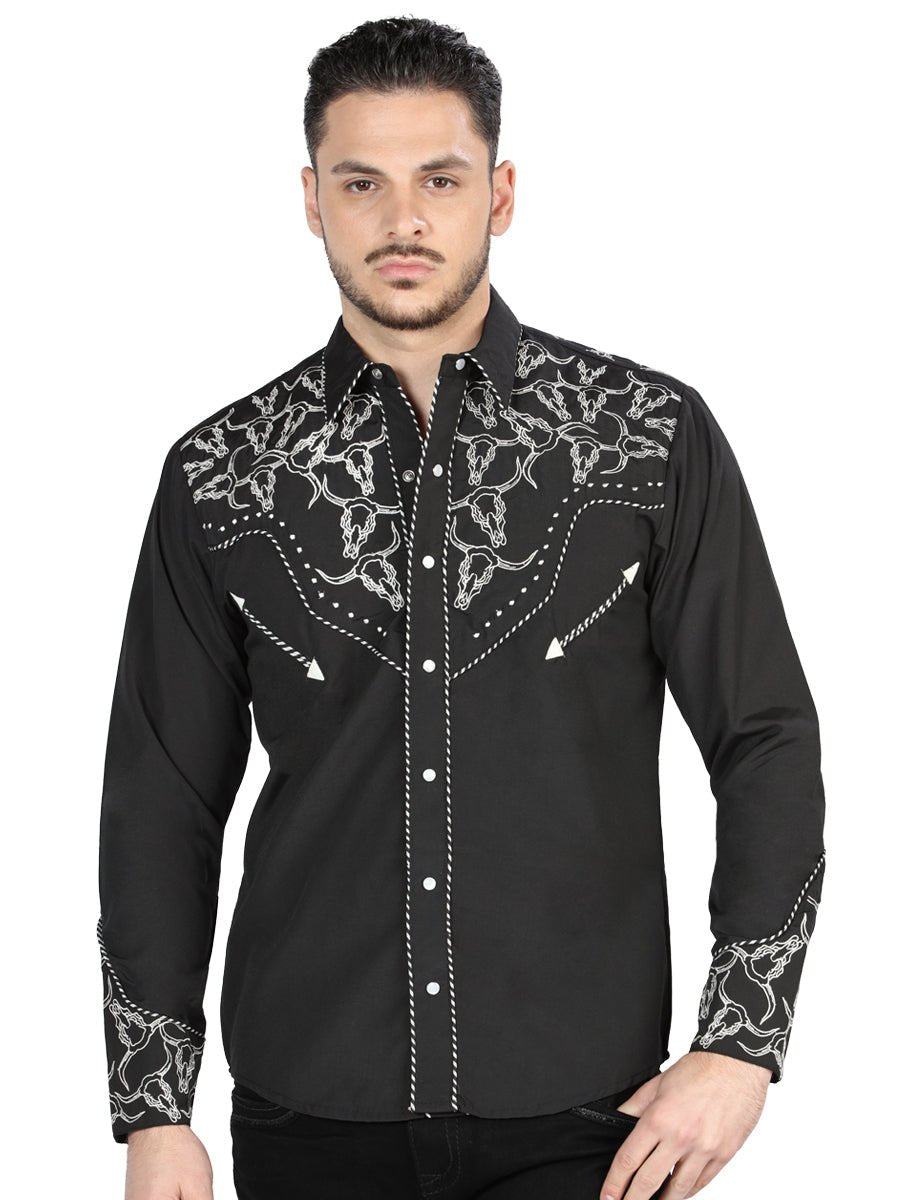 El Señor De Los Cielos Embroidery Shirt Black/White 44340 - Diana Zapateria Inc