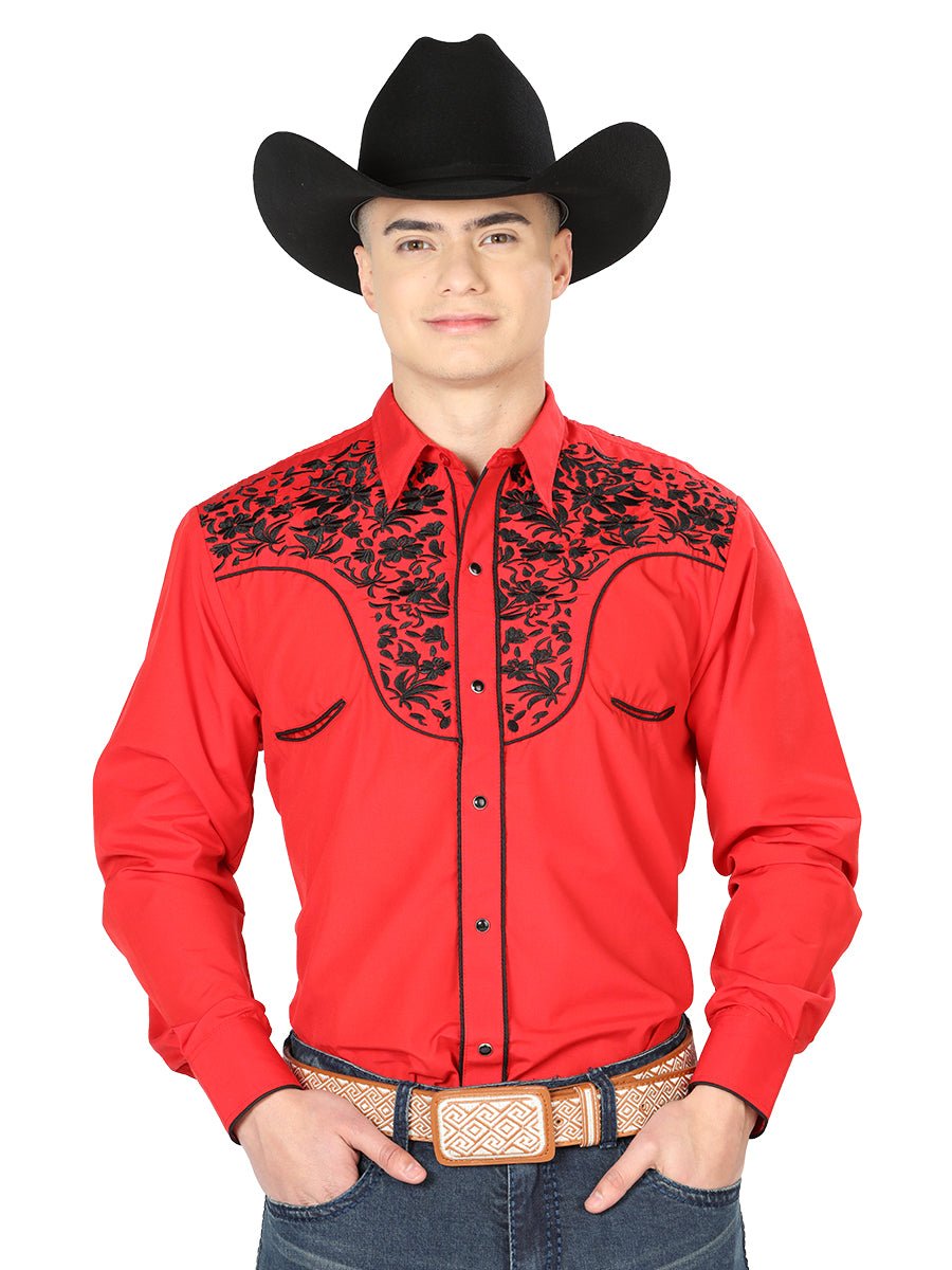 El Señor de los Cielos Embroidery Shirt Red/Black 43298 - Diana Zapateria Inc