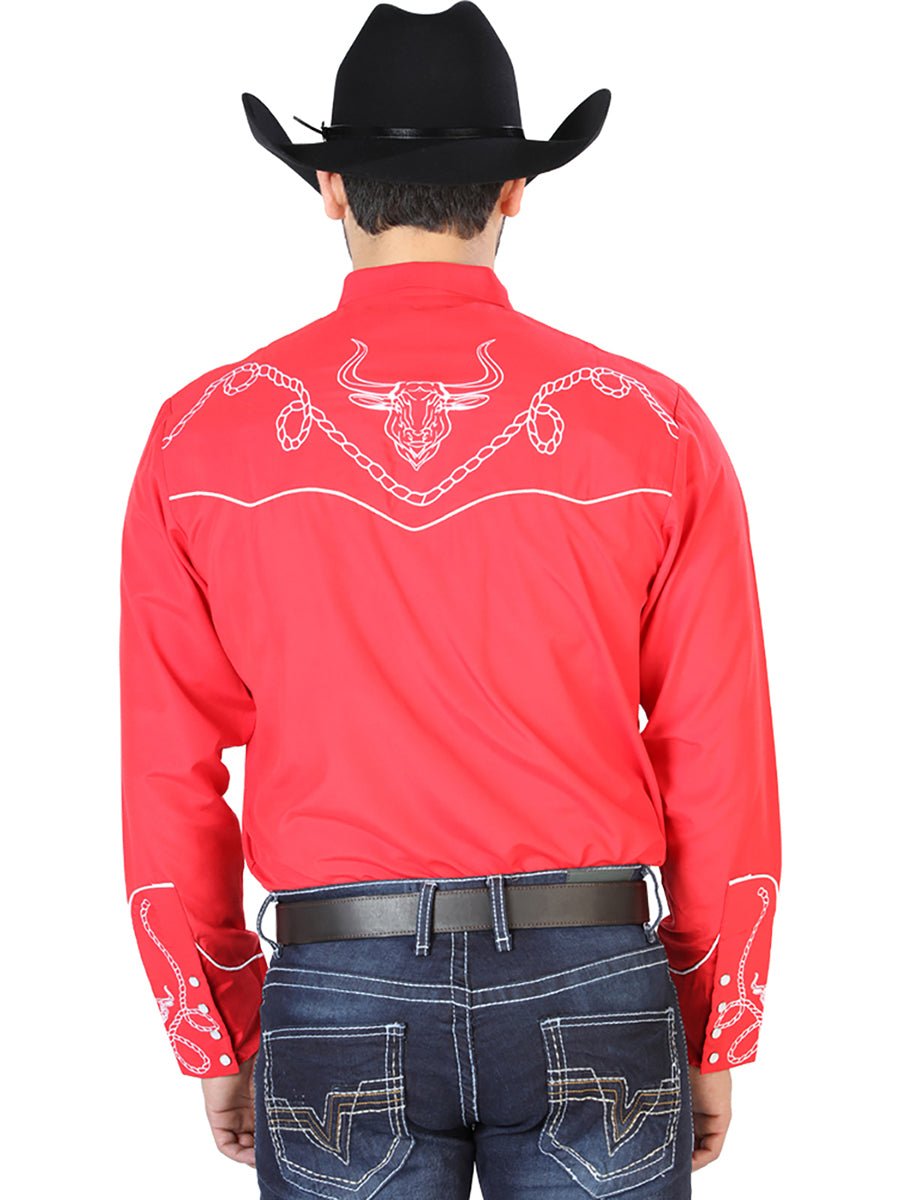 El Señor de los Cielos Embroidery Shirt Red/White 126713 - Diana Zapateria Inc