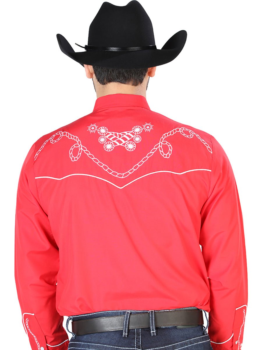 El Señor de los Cielos Embroidery Shirt Red/White 126719 - Diana Zapateria Inc