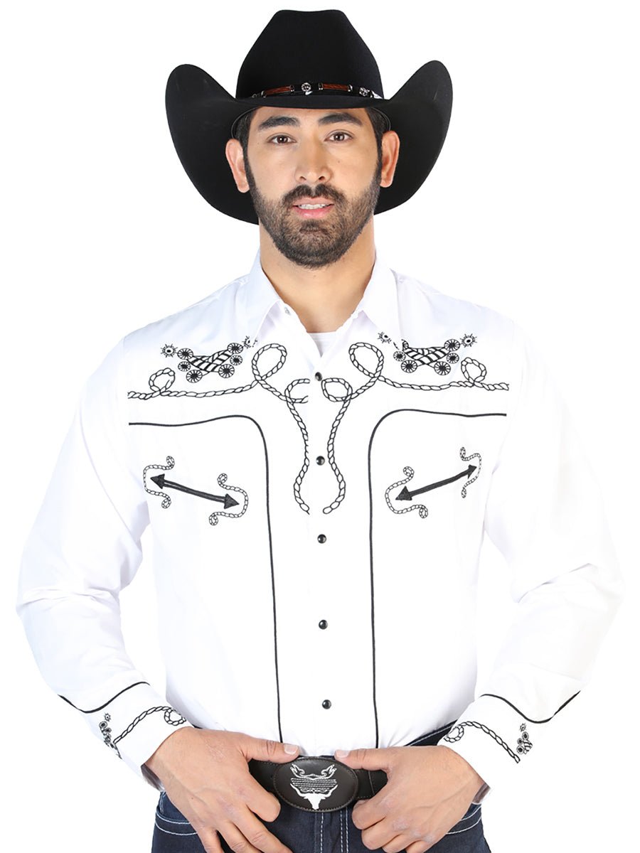 El Señor de los Cielos Embroidery Shirt Whie/Black 126718 - Diana Zapateria Inc