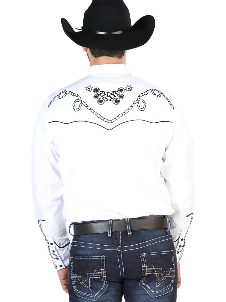 El Señor de los Cielos Embroidery Shirt Whie/Black 126718 - Diana Zapateria Inc
