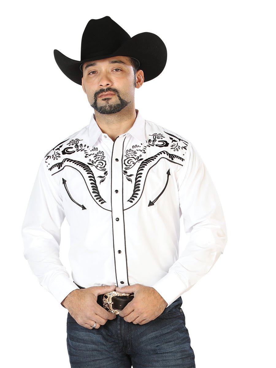 El Señor de los Cielos Embroidery Shirt White/Black 126692 - Diana Zapateria Inc