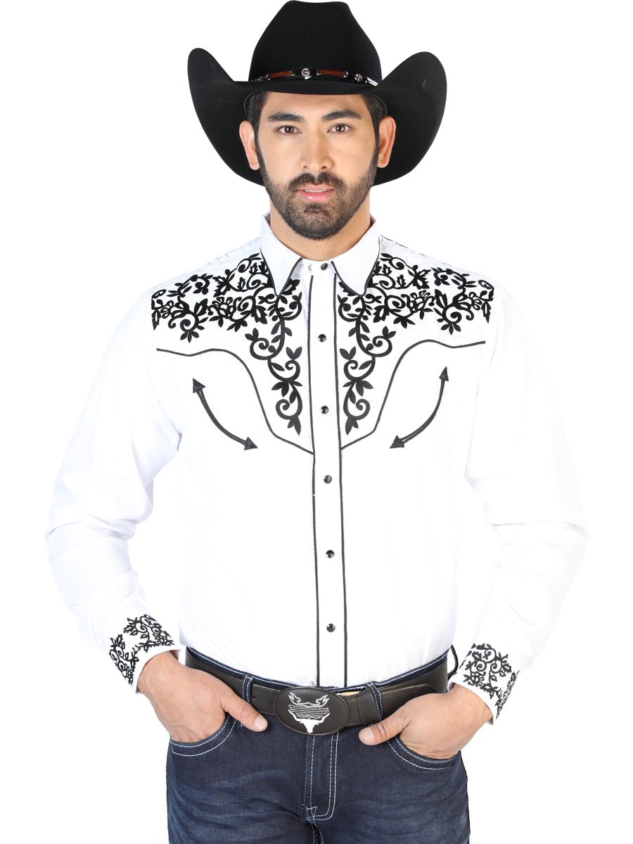 El Señor de los Cielos Embroidery Shirt White/Black 126702 - Diana Zapateria Inc