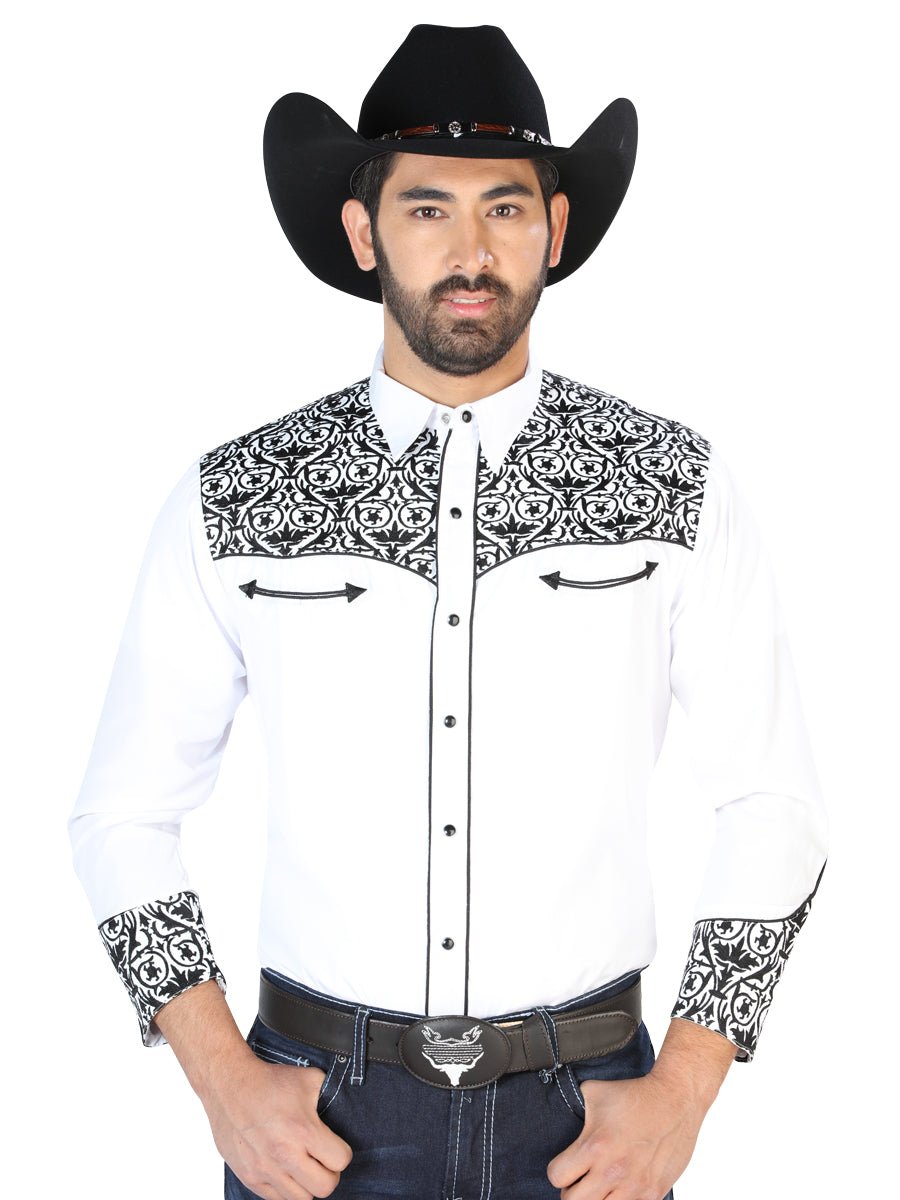 El Señor de los Cielos Embroidery Shirt White/Black 126705 - Diana Zapateria Inc
