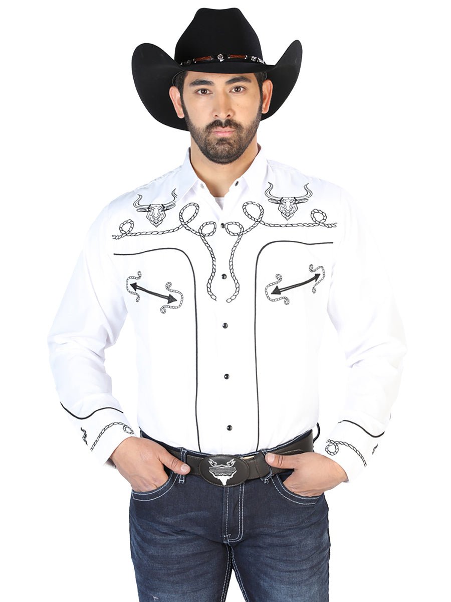 El Señor de los Cielos Embroidery Shirt White/Black 126712 - Diana Zapateria Inc