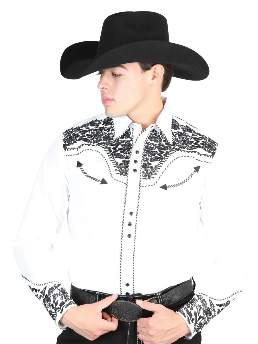 El Señor De Los Cielos Embroidery Shirt White/Black 44334 - Diana Zapateria Inc