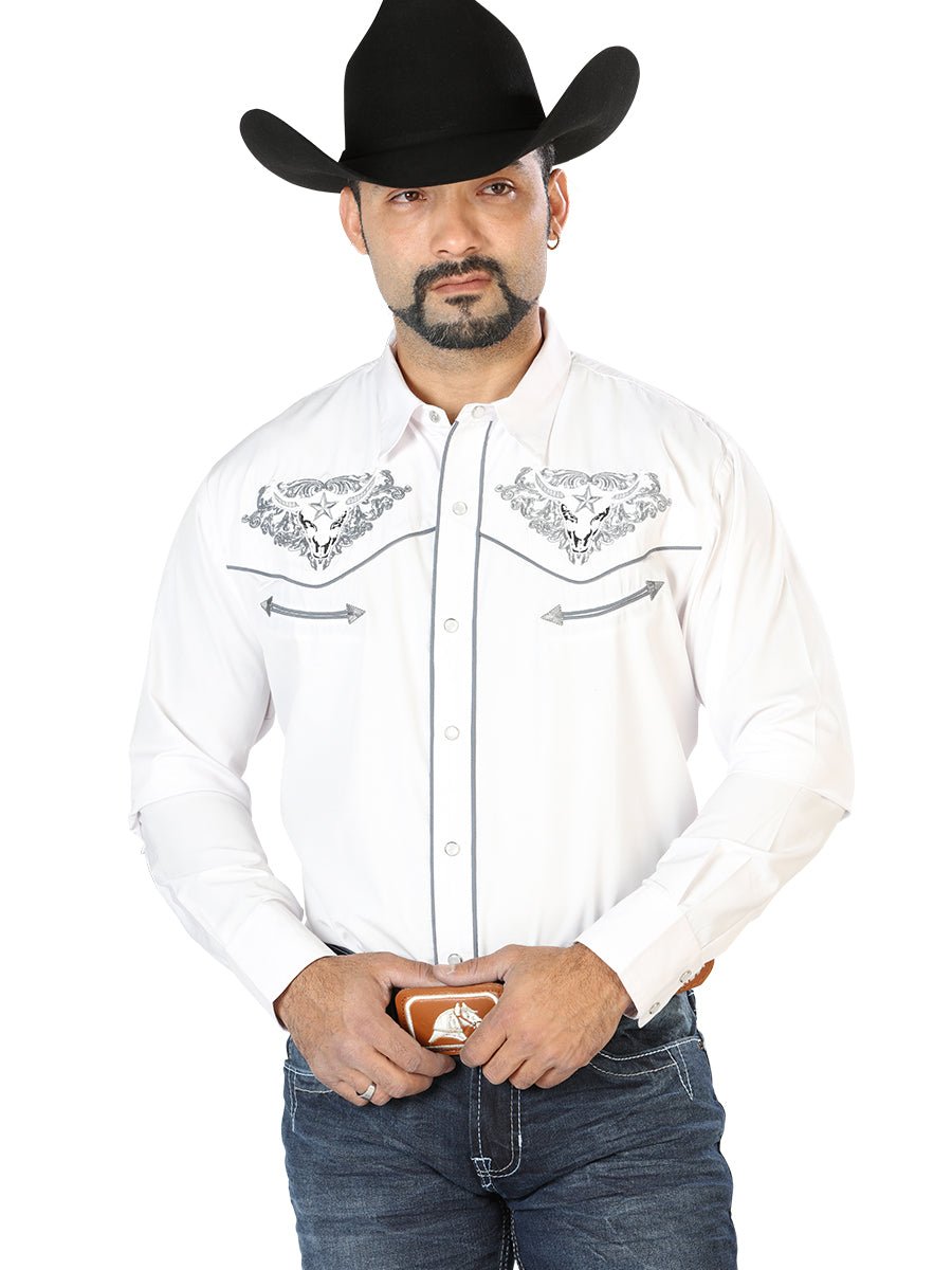 El Señor de los Cielos Embroidery Shirt White/Gray 126677 - Diana Zapateria Inc