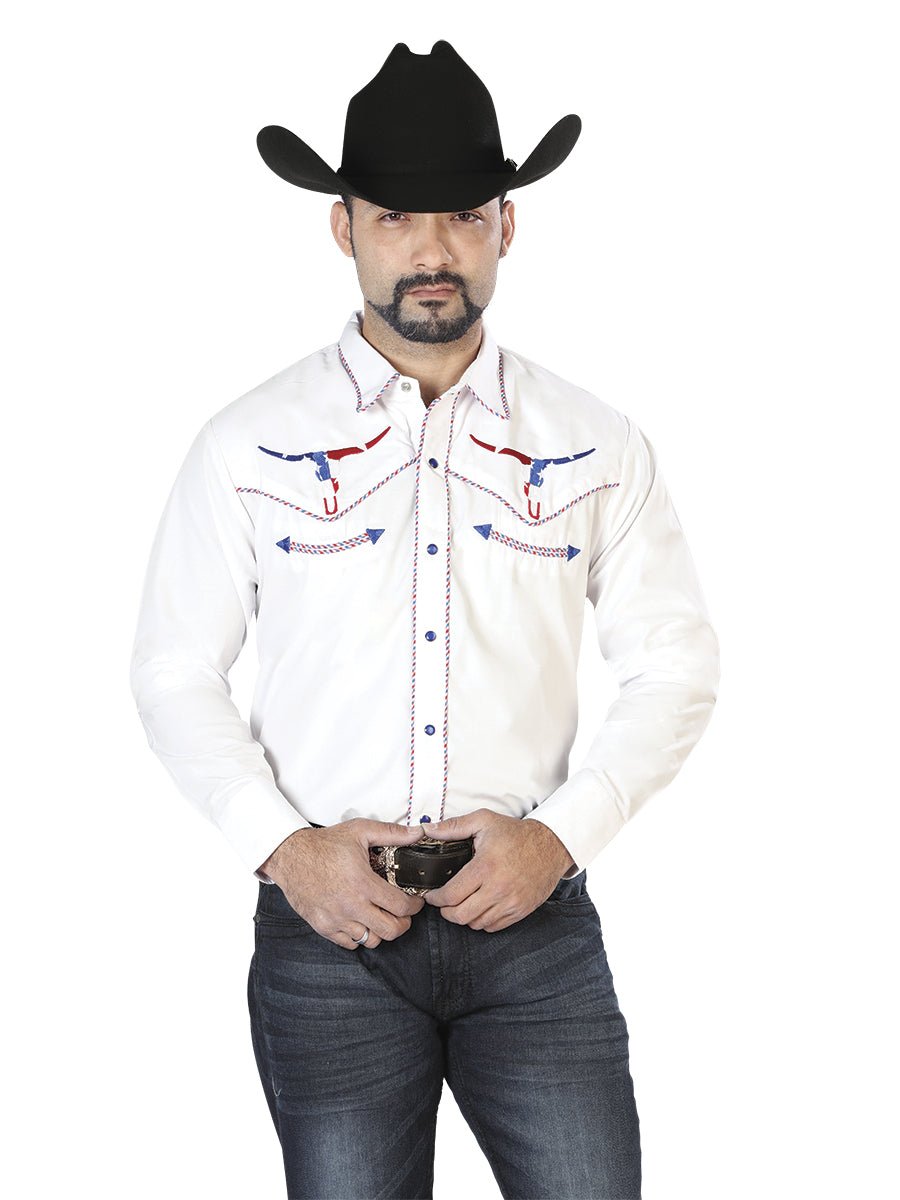 El Señor de los Cielos Embroidery Shirt White/Red 126672 - Diana Zapateria Inc
