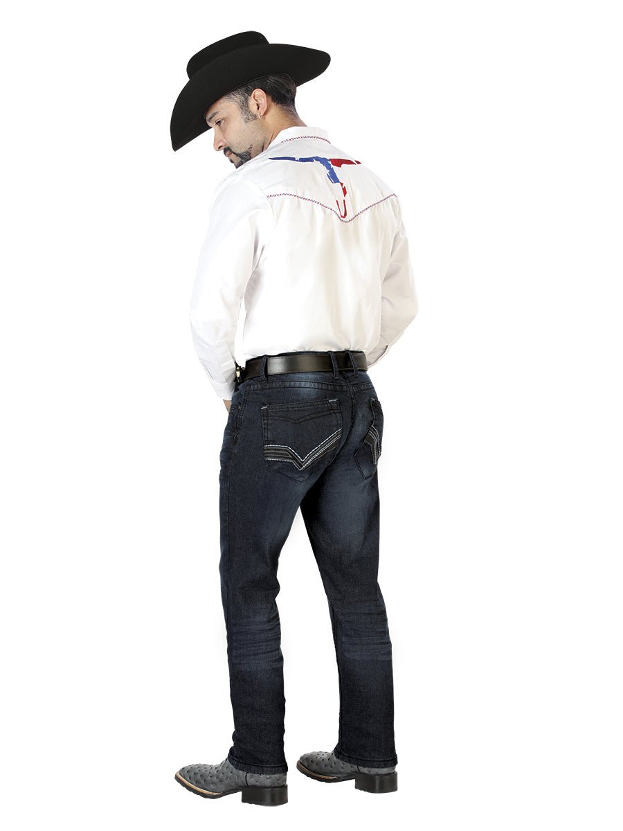 El Señor de los Cielos Embroidery Shirt White/Red 126672 - Diana Zapateria Inc