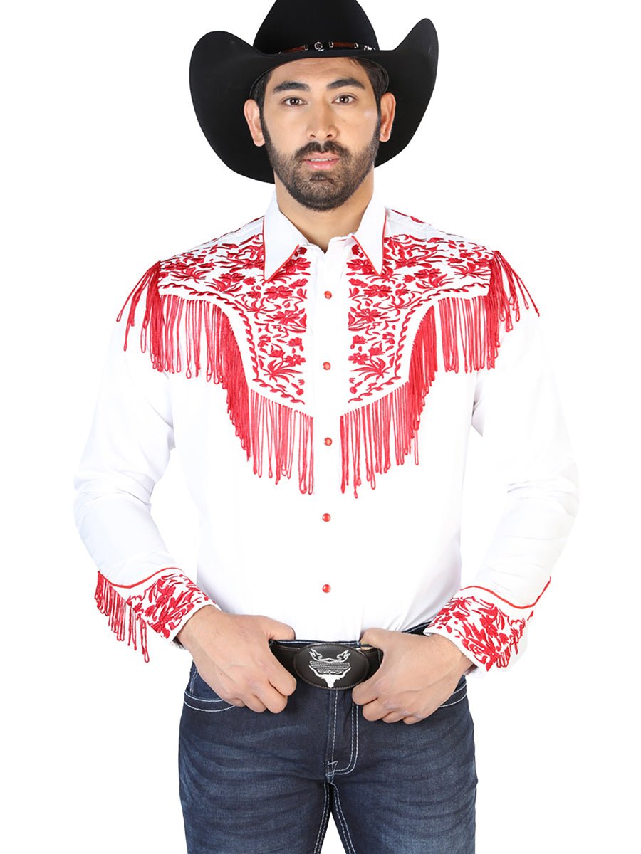 El Señor de los Cielos Embroidery Shirt White/Red 126708 - Diana Zapateria Inc