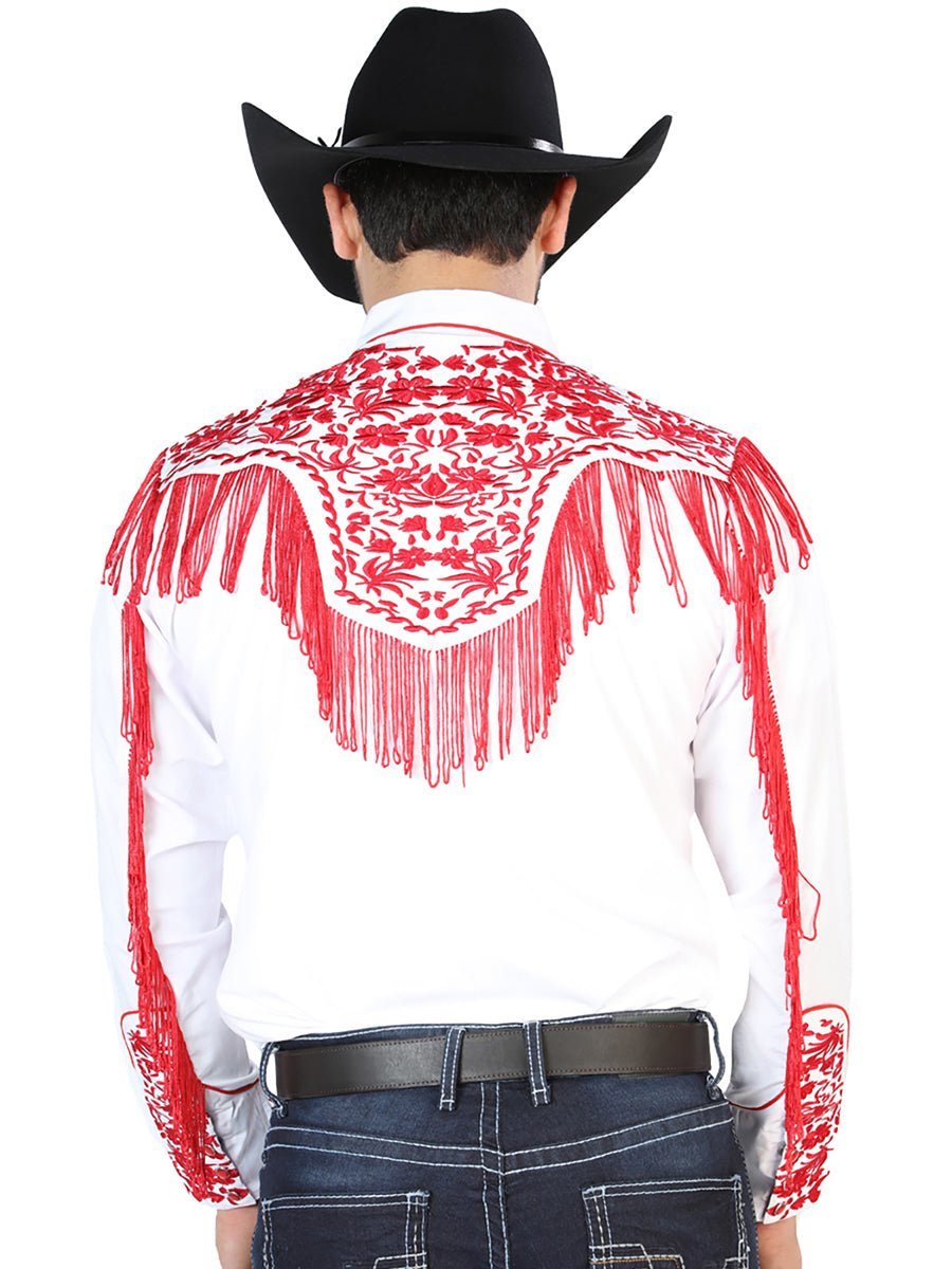 El Señor de los Cielos Embroidery Shirt White/Red 126708 - Diana Zapateria Inc