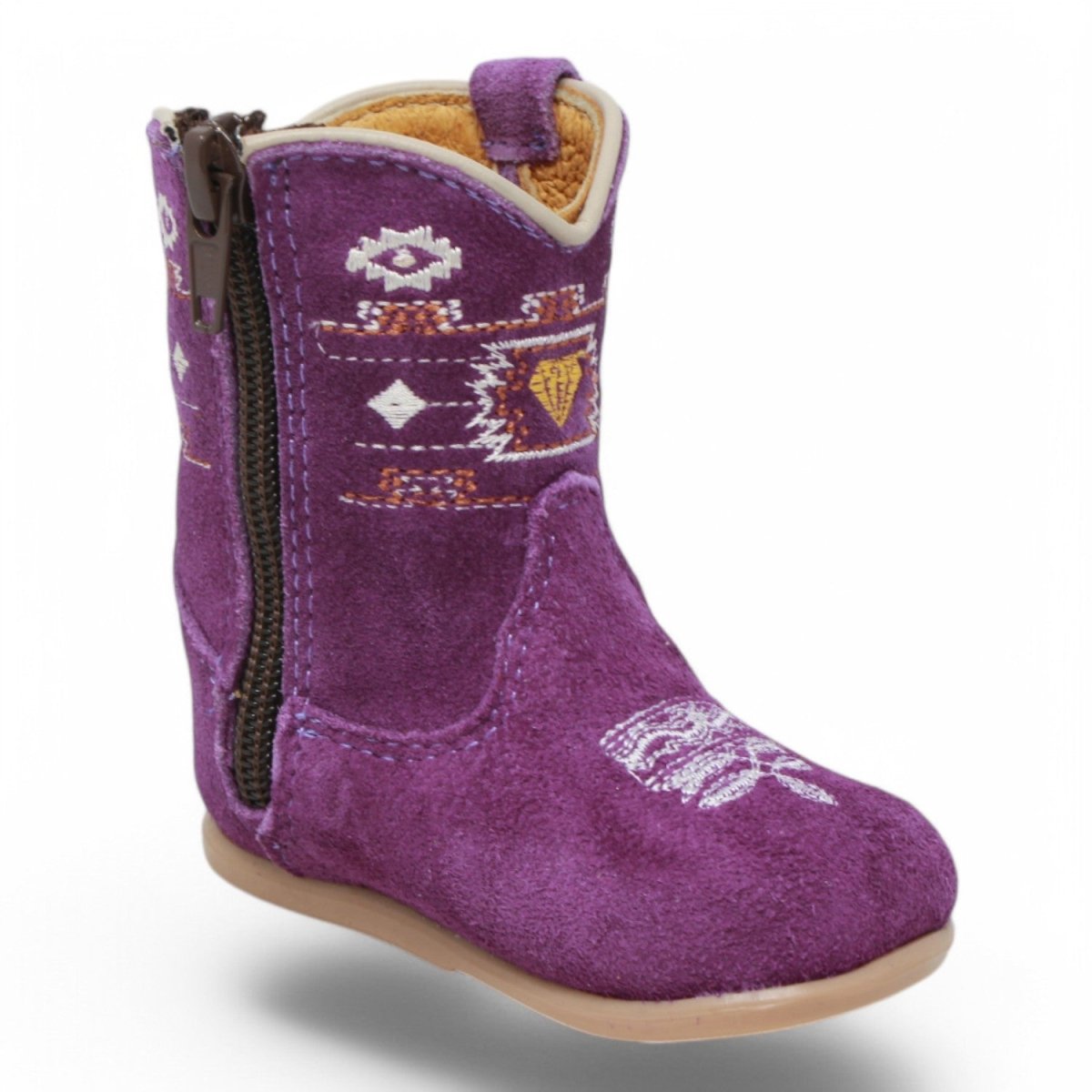 Botas de Piel Original con Flecos Punta Redonda Para Niña Bebe Color Morado - White Diamonds - Side View