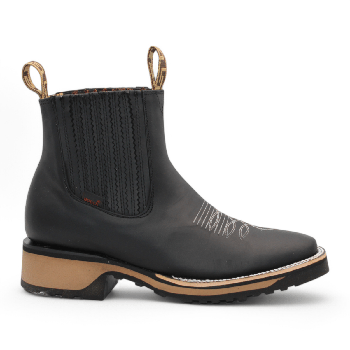 Genuine Leather Square Toe Ankle Boots with Rubber Sole - Black - Hooch Boots