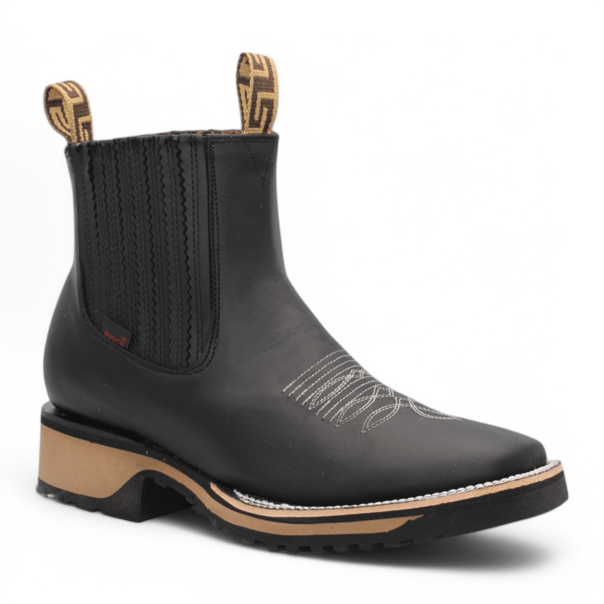 Genuine Leather Square Toe Ankle Boots with Rubber Sole - Black - Hooch Boots