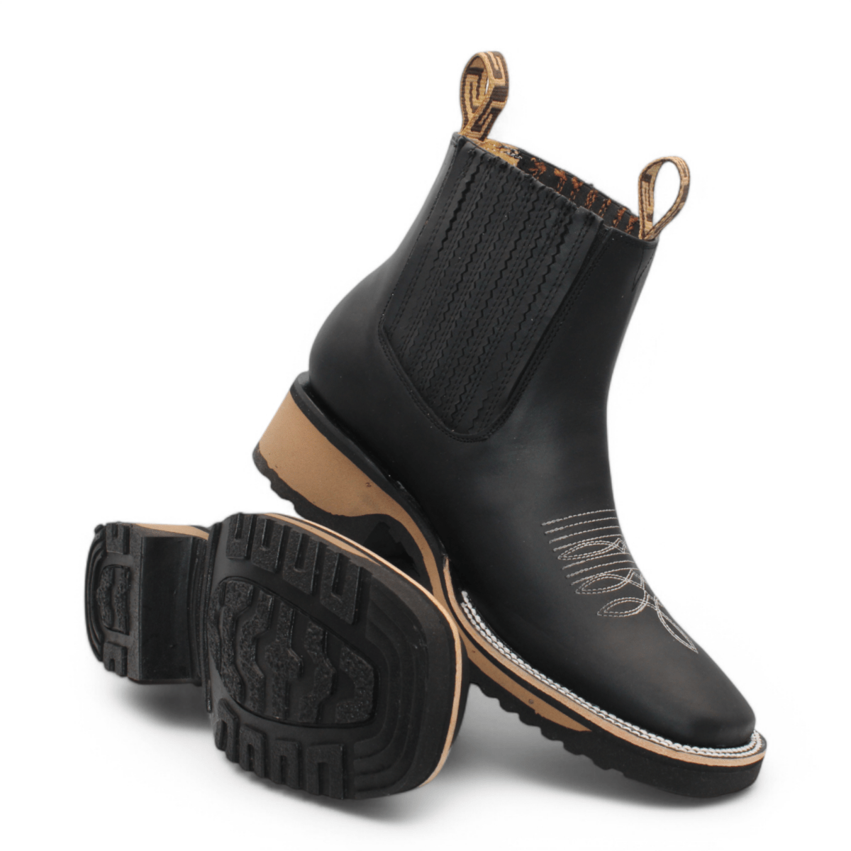 Genuine Leather Square Toe Ankle Boots with Rubber Sole - Black - Hooch Boots