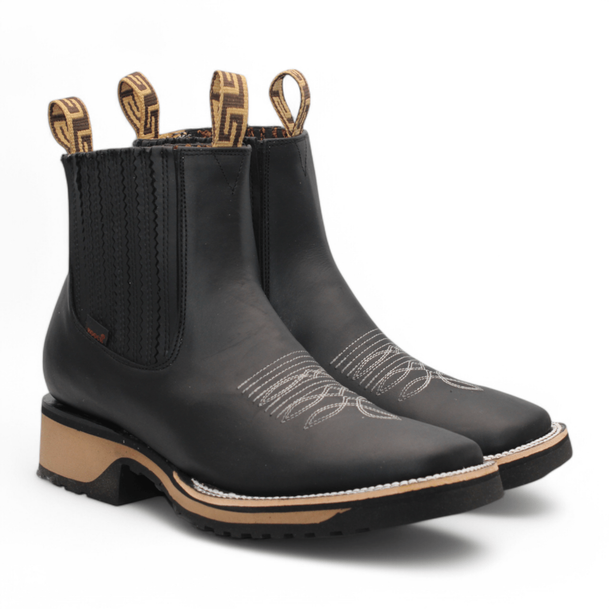 Genuine Leather Square Toe Ankle Boots with Rubber Sole - Black - Hooch Boots