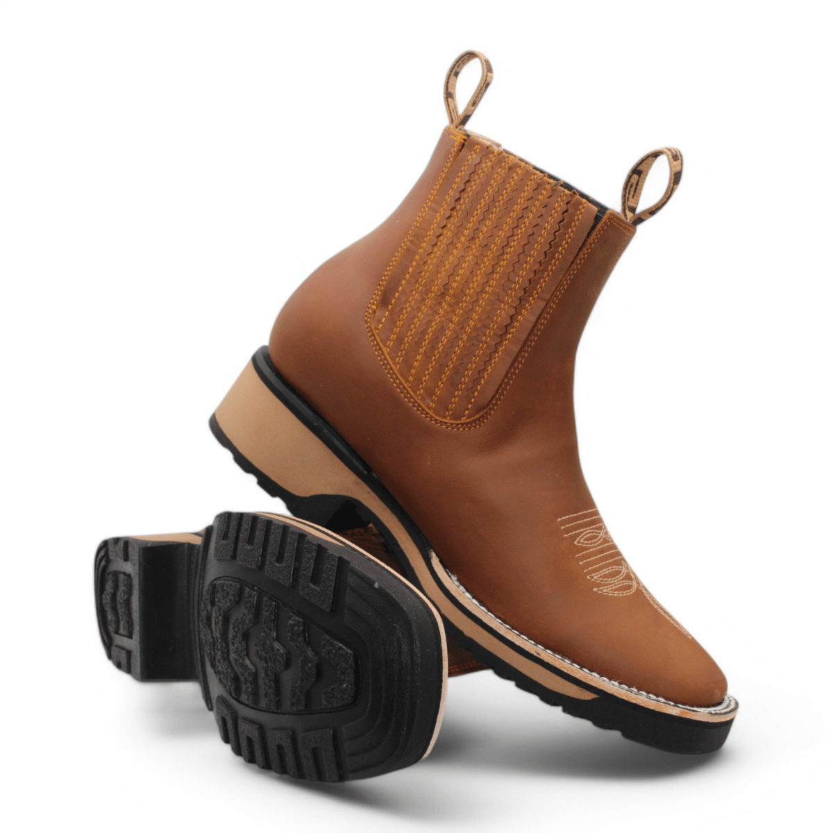 Genuine Leather Square Toe Ankle Boots with Rubber Sole - Tan - Hooch Boots