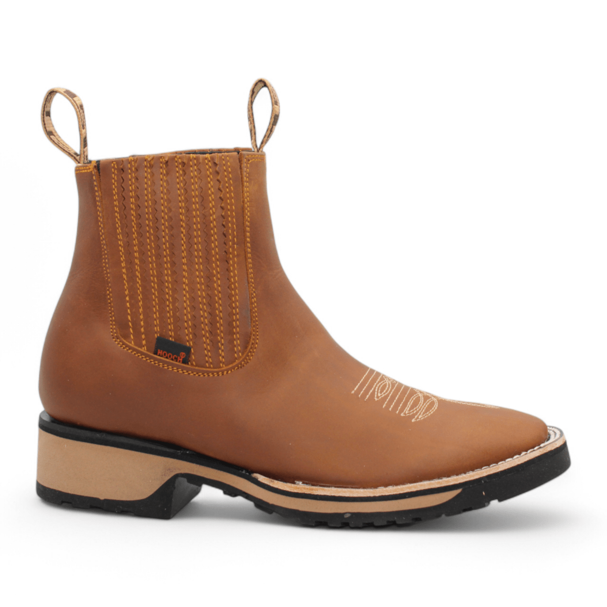 Genuine Leather Square Toe Ankle Boots with Rubber Sole - Tan - Hooch Boots