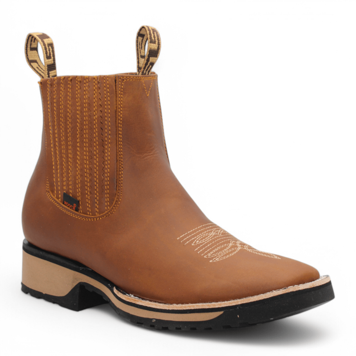 Genuine Leather Square Toe Ankle Boots with Rubber Sole - Tan - Hooch Boots