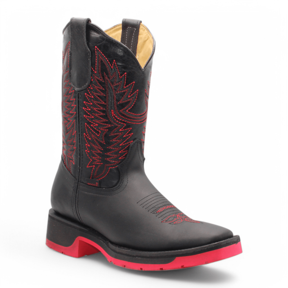 Botas de Piel Original Punta Amplia Cuadrada Color Negro - Hooch Boots - Side View