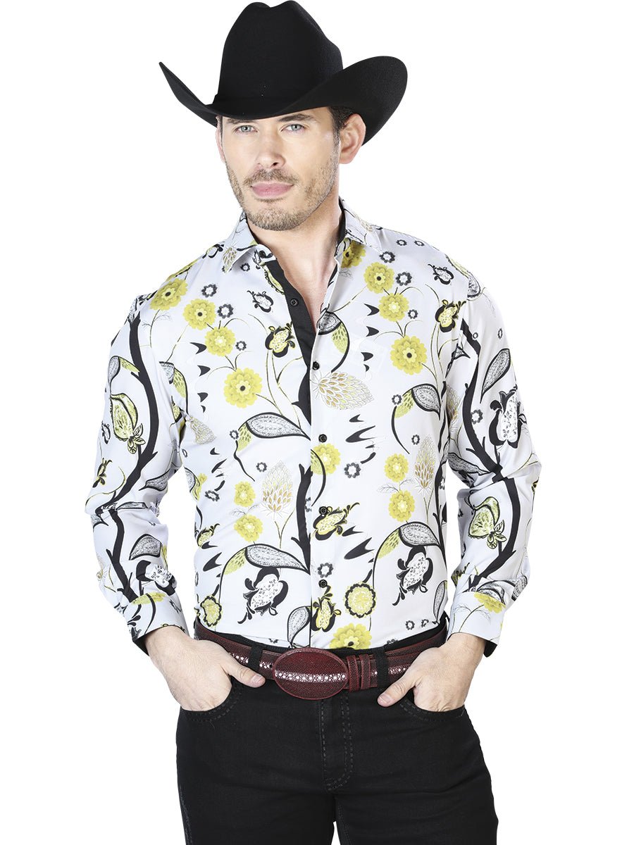 Gray And Yellow Casual Long Sleeve Shirt 43697 - Diana Zapateria Inc