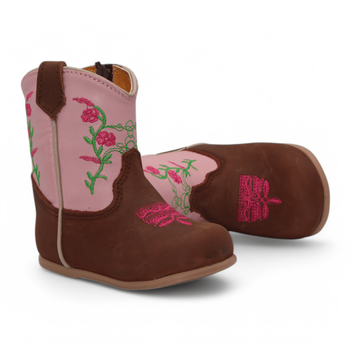 Girls' Genuine Leather Oval Toe Boots in Brown - Hooch Boots - Pair View