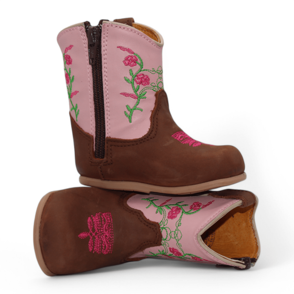 Girls' Genuine Leather Oval Toe Boots in Brown - Hooch Boots - Pair View