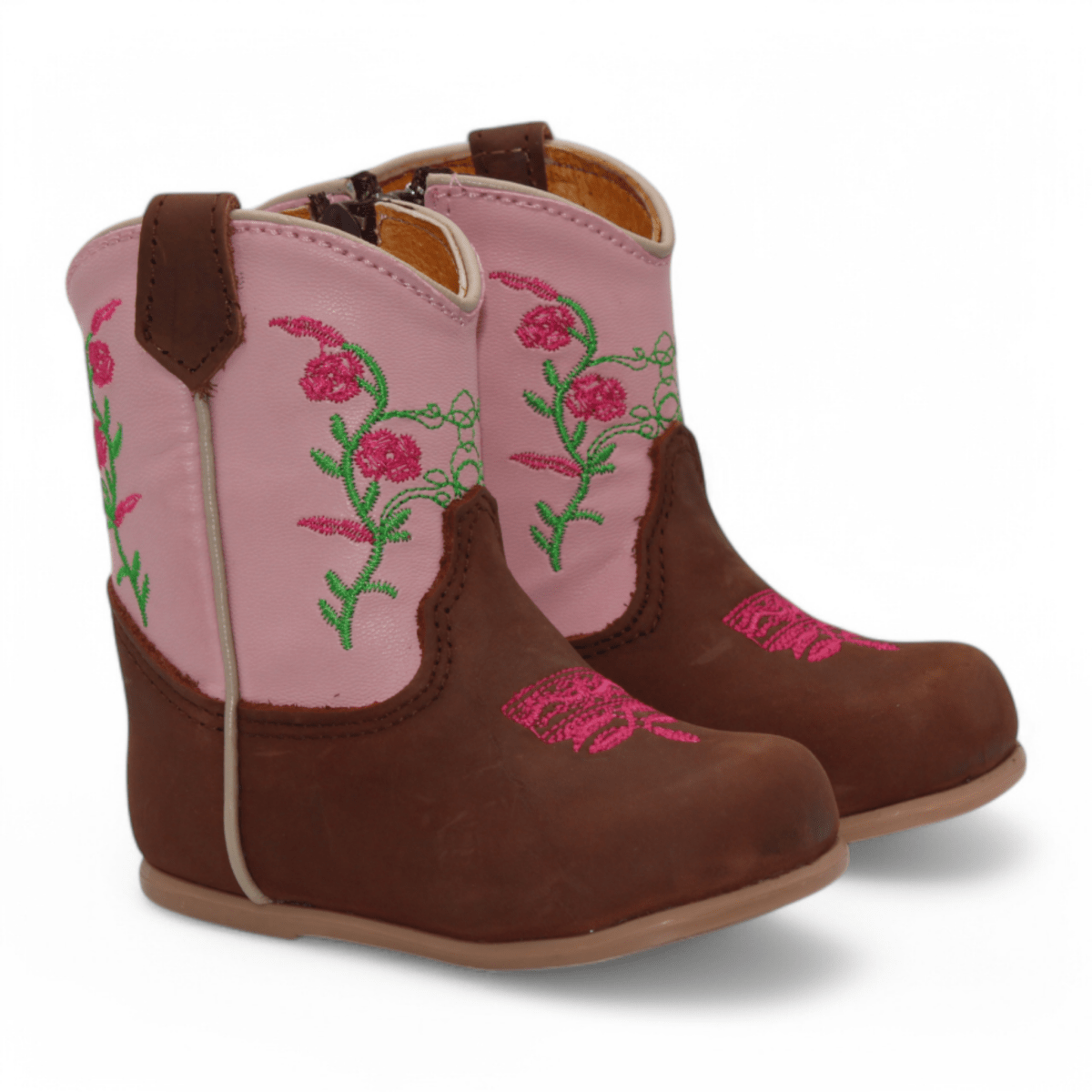 Girls' Genuine Leather Oval Toe Boots in Brown - Hooch Boots - Pair View