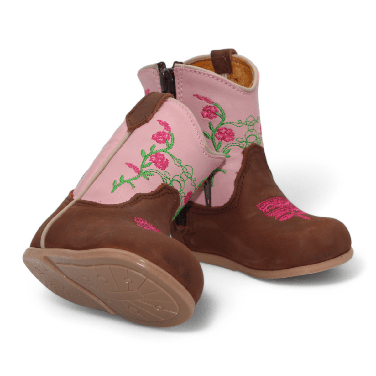 Girls' Genuine Leather Oval Toe Boots in Brown - Hooch Boots - Pair View