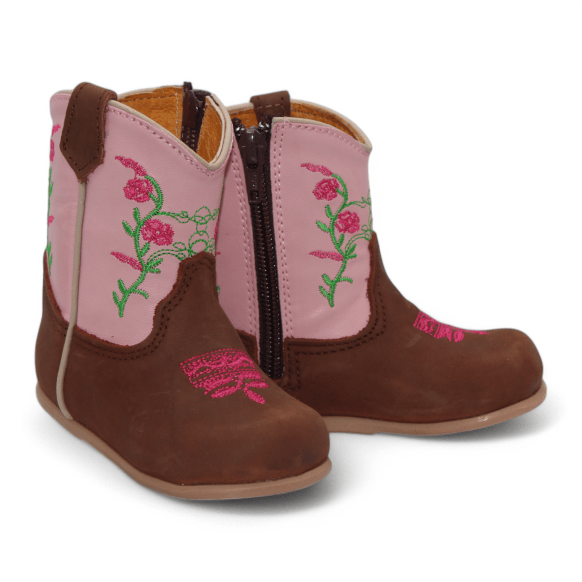 Girls' Genuine Leather Oval Toe Boots in Brown - Hooch Boots - Pair View