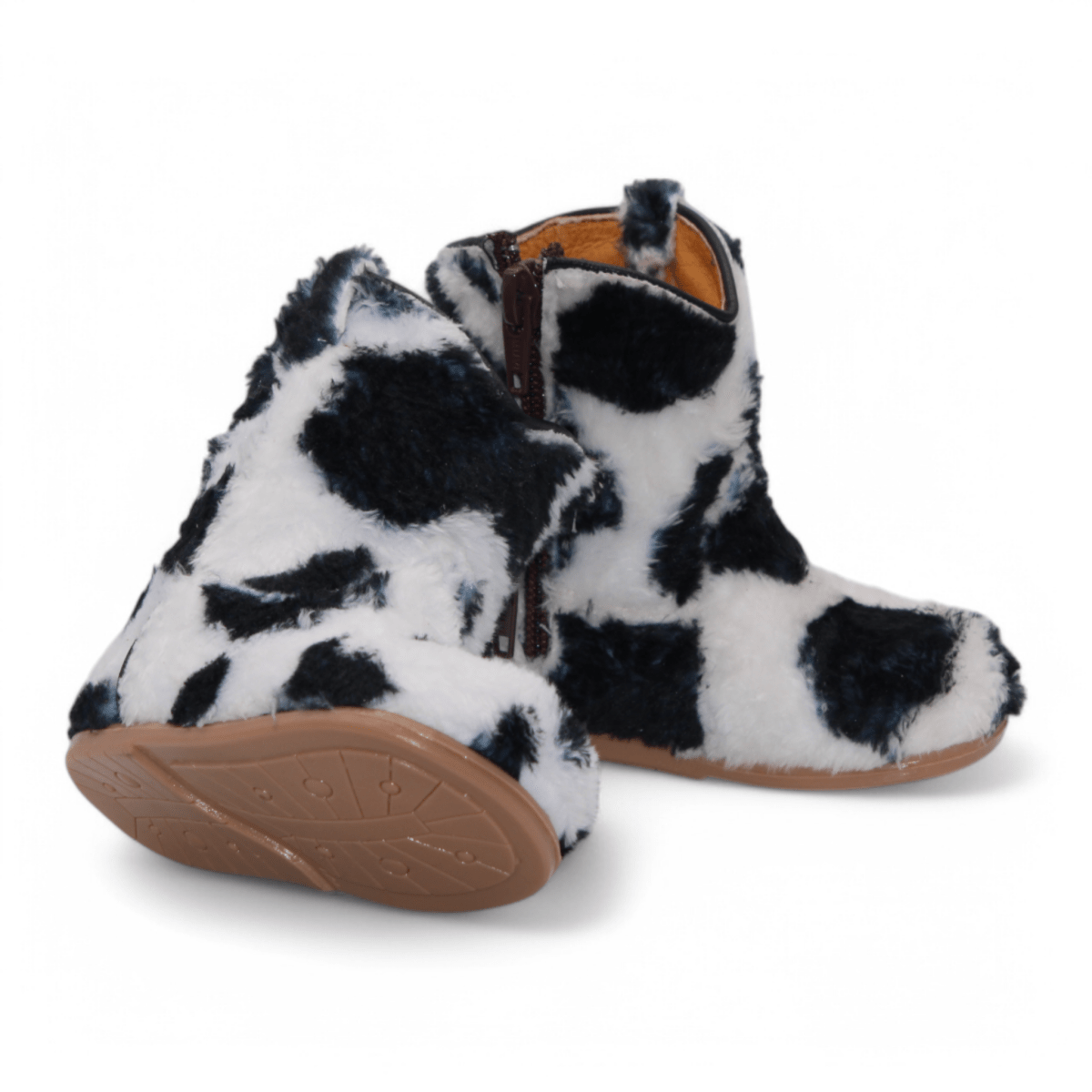 Botas de Pelo de Vaca Grabado Punta Oval Para Niño Color Blanco - Hooch Boots - Pair View