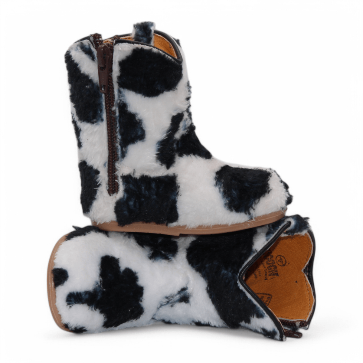 Botas de Pelo de Vaca Grabado Punta Oval Para Niño Color Blanco - Hooch Boots - Pair View