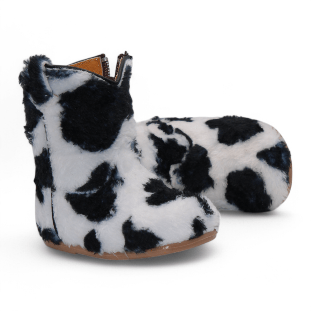 Botas de Pelo de Vaca Grabado Punta Oval Para Niño Color Blanco - Hooch Boots - Pair View
