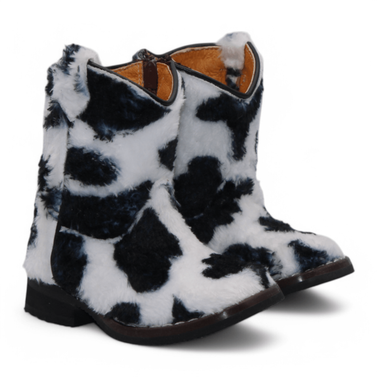 Botas de Pelo de Vaca Grabado Punta Cuadrada Para Bebe Color Blanco - Hooch Boots - Side View