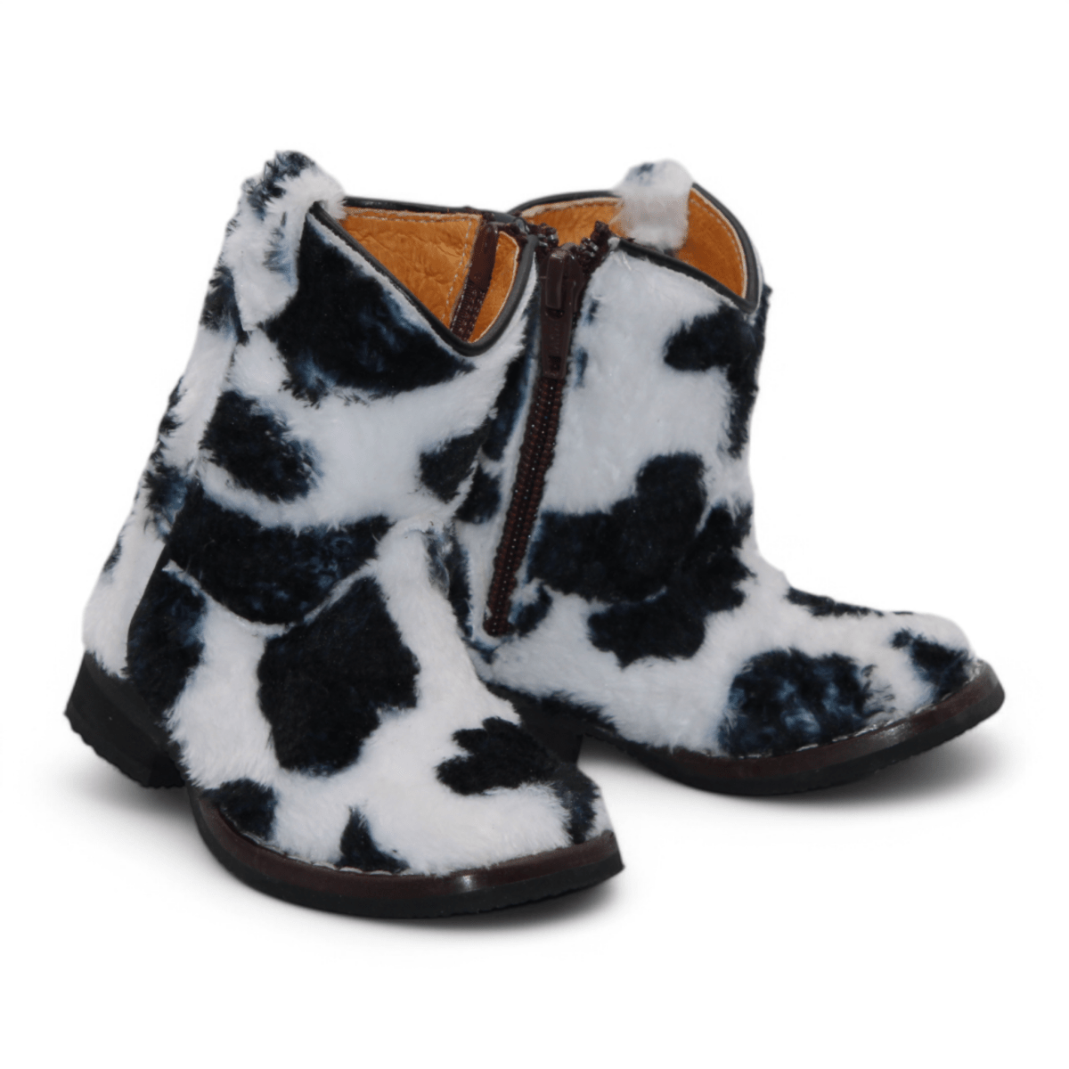 Botas de Pelo de Vaca Grabado Punta Cuadrada Para Bebe Color Blanco - Hooch Boots - Side View