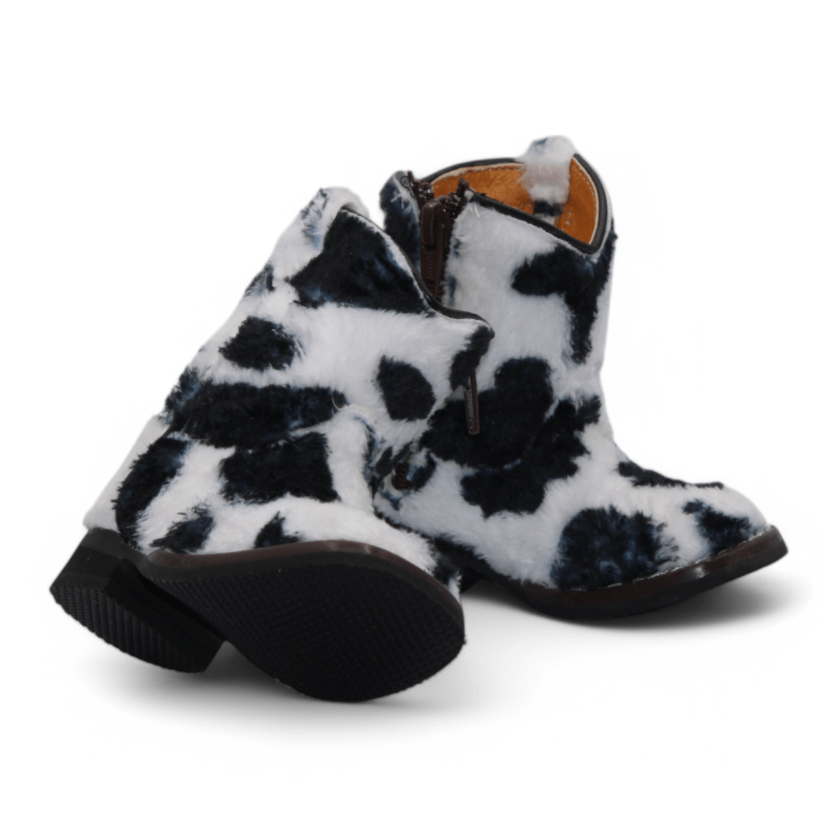 Botas de Pelo de Vaca Grabado Punta Cuadrada Para Bebe Color Blanco - Hooch Boots - Side View